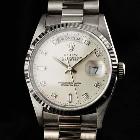 rolex day date white gold black face|Rolex Day-Date diamond dial.